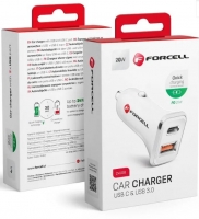 Carregador Isqueiro Forcell USB 3.0 + USB C Quick Charging + Power Delivery PD20W 4A CC-QCPD01 Branco