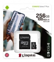 Cartão de Memória 256GB Kingston Canvas Select Plus MicroSD CL10 100mb/S com Adaptador SD em Blister
