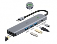 Dockstation Leotec 5 em 1 (USB-C a 1xHDMI, 3xUSB-A 3.0, 1xPD 100W+USB-C) Cinza