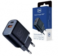 Carregador 3MK Hyper Charger 20W USB-A e USB-C Preto